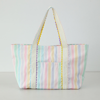 Sac de voyage pour femme en toile personnalisé avec logo personnalisé, multi-rayures, bordure arc-en-ciel, vente en gros