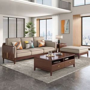 Nuovo Divano in Stile Cinese in Legno Massello di Noce, Combinazione Moderna e Semplice per <span class=keywords><strong>Angolo</strong></span> <span class=keywords><strong>del</strong></span> Soggiorno di Piccole Famiglie - Product Image 2