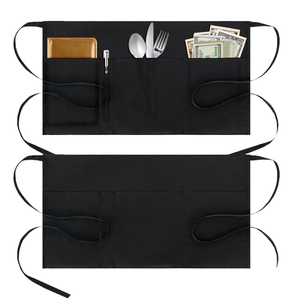 Delantales de Servicio con 4 Bolsillos, Resistentes al Agua, de Poliéster, para Camareros, Delantal Corto Negro, Paquete de 2 - Product Image 1