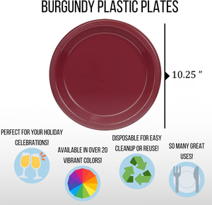 Reusable <b>Plastic</b> <b>Plate</b> for Parties Burgundy Recyclable <b>Plastic</b> <b>Plates</b> <b>Dinner</b> Party <b>Plates</b> for All Occasions - Product Image 3