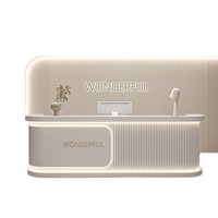 Comptoir de réception en bois courbé simple et luxueux avec éclairage LED, fabricant OEM pour salon de beauté, hôtel, bureau, commerce de détail, école, caisse