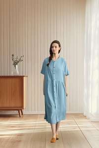 Vestido Tipo Bata de Manga Corta, Casual, Holgado, con Botones, para Verano, Tallas Grandes, Fabricante Mayorista - Product Image 6