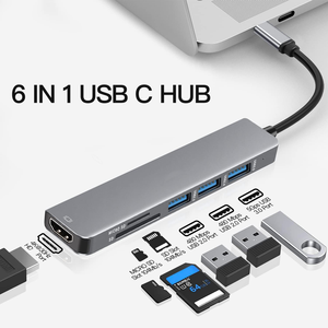 Tuti Người Bán Hàng Tốt Nhất 6-Trong 1 USB C <span class=keywords><strong>Hub</strong></span> Docking Station HDTV 4K <span class=keywords><strong>USB3.0</strong></span> 2.0 SD TF Card Reader Loại C Cho Máy Tính Máy Tính Xách Tay USB C <span class=keywords><strong>Hub</strong></span> - Product Image 3