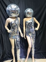Costume miroir sexy pour femme avec boule disco, vêtements réfléchissants pour la fête, DJ, club, spectacle, danse