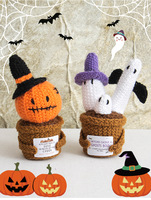 Handgefertigte Häkel-Halloween-Topfdekoration Lustige Kürbis-Geister-Puppe mit Positiv-Energie-Karte Desktop-Party-Feiertagsgeschenk
