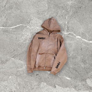 Sudadera con capucha con cremallera desgastada lavada con ácido Vintage de gran tamaño para hombre 100% algodón ecológico invierno al por mayor - Product Image 3