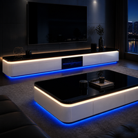 Ensemble meuble TV et table basse en pierre microcristalline de luxe moderne, finition blanc brillant et noir, meuble multimédia pour salon, certifié CE
