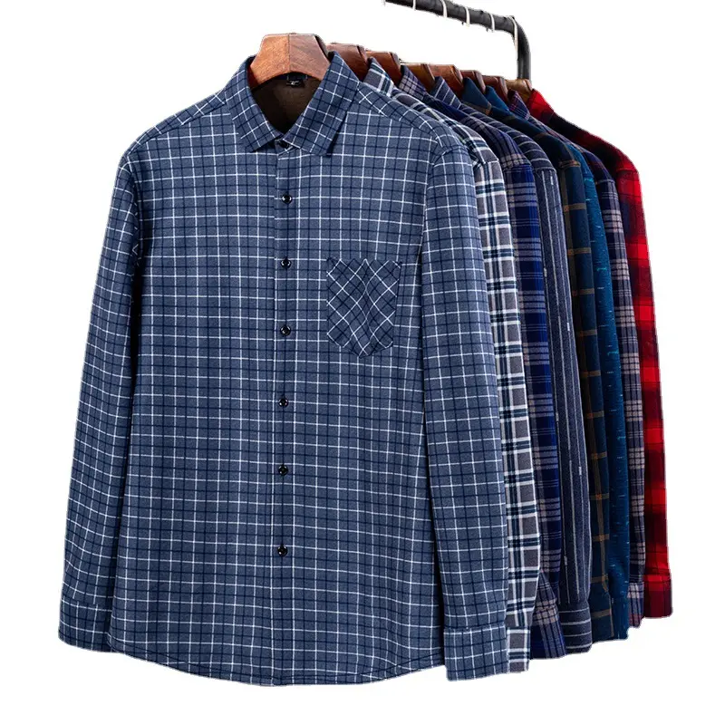 2022 high quality velvet men's warm shirt autumn winter thickening shirt fashion new striped plaid shirt top coat
