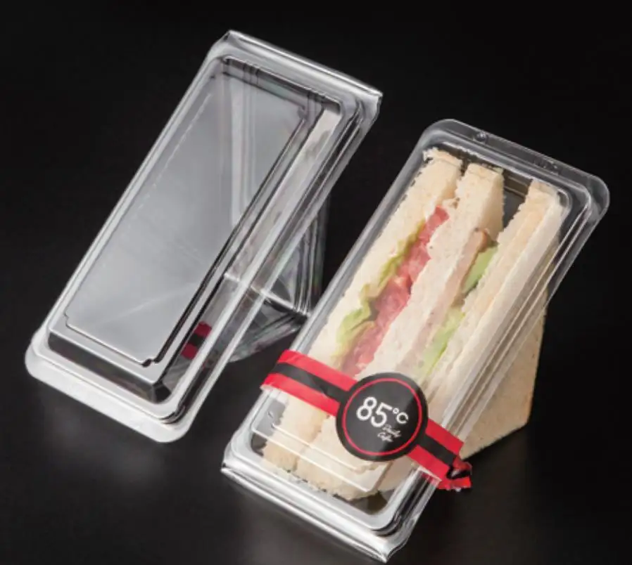 Hot selling PET takeaway hinged sandwich food packing box plastic