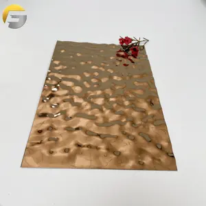 AN095 Fábrica Fornecimento Água Ripple Rose Gold Metal Painéis Espelho Decorativo Aço Inoxidável Folhas Para Projetos