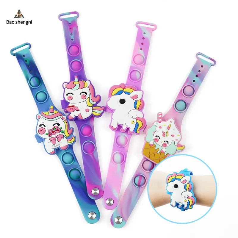 Cute Unicorn Silicone Cartoon Digital Kids Watch Bubble Pop Fidget Wrist Bracelet Watch 3D Camouflage Gift Toys Watch For Kids