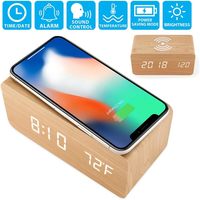 Meilleur cadeau promotionnel : Table de bureau intelligente, chargeur sans fil numérique, chargeur de téléphone, horloge numérique en bois avec alarme LED