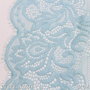 ผ้าลูกไม้ตาข่ายยืดสีน้ำเงินขนาด 24 ซม. ผ้าลูกไม้เอนกาจชานทิลลี่สำหรับชุดเดรสและชุดชั้นใน ผ้าลูกไม้ฝรั่งเศสแบบถักนุ่มยืดหยุ่น - Product Image 3