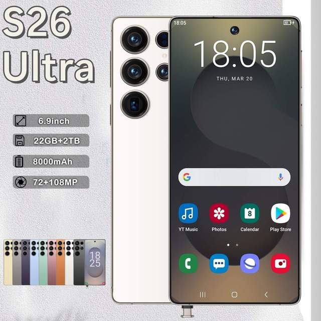 Global S26 Ultra S-Pen 22GB+2TB 5G Android 15 Deca Core Gaming 6.6" 6000mAh Battery WIFI Smartphone Unclocked Fast Delivery Dual