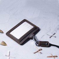 Porte-badge en cuir véritable avec cordon, personnalisable, pour carte d'identité professionnelle, portefeuille avec poche pour étudiants, bus et usage bureautique