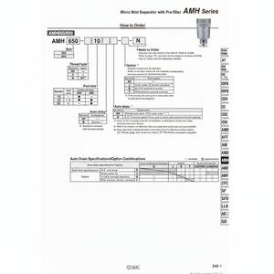 ตัวแยกละอองน้ำขนาดเล็ก AMH250C-03B เครื่องกรองอากาศแบบ pneumatics SMC - Product Image 1