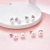 POLIVA 18K Banhado A Ouro 925 Sterling Silver Earring Stud Rodada Branco de Água Doce Cultivadas Brincos de Pérola