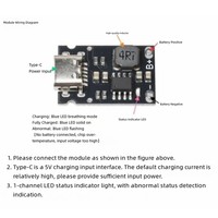 Module d'alimentation Type-C 2.4A avec carte de charge à réduction de tension synchrone pour batterie au lithium fer phosphate 18650 monocellulaire 3.2/3.6V