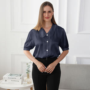 Design di lusso 100% 19momme <span class=keywords><strong>manica</strong></span> corta Charmeuse rosa camicetta di seta camicie di seta Versatile per le donne - Product Image 4