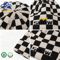 Gorro de Punto Retro con Diseño de Tablero de Ajedrez, Fabricación Directa de Fábrica OEM ODM, con Logotipo de Letras de Silicona, para Actividades Casuales y Urbanas