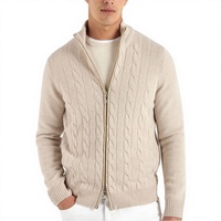 Kvetoo – Pull en maille torsadée beige à carreaux pour homme, mélange laine/viscose, respirant, séchage rapide, anti-boulochage, 320g, fermeture éclair frontale, collection automne, OEM