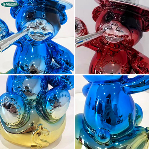 Escultura de Lujo de Mr. Bear con Bolsa de Dinero de Billonario en Cromo - Product Image 5