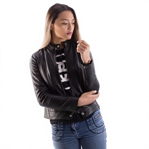Premium women Lambskin Leather Motorcycle Jacket Custom Brand <b>Slim</b> Fit Lightweight Breathable Vintage Biker <b>Coat</b> Bulk Supplier - Product Image 1