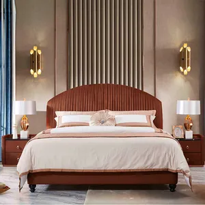 Lit de luxe royal vintage en cuir, mobilier de chambre à coucher, taille reine antique, populaire, offre spéciale