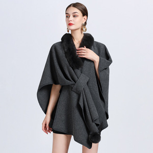 2024 Herbst und Winter New Artificial Otter Kaninchen Haar kragen Cape Shawl Female <span class=keywords><strong>Loose</strong></span> Knitted <span class=keywords><strong>Cardigan</strong></span> Big Yards Tweed Jacke - Product Image 2