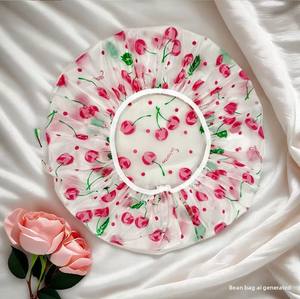 Bonnet imperméable épaissi en EVA pour <span class=keywords><strong>traitement</strong></span> capillaire – Utilisation douche et cuisine – <span class=keywords><strong>Anti</strong></span>-taches d'huile – Motifs pois/cœurs/fleurs - Product Image 6