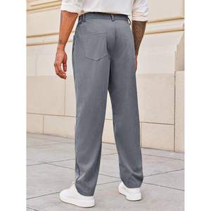 กางเกงผ้าลูกฟูกของผู้ชาย2025ทรงหลวมพร้อมโลโก้กำหนดเองได้ขาตรงเอวยางยืดมีซิปตกแต่งกันรอยยับ - Product Image 5