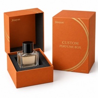 Boîte à parfum rigide avec couvercle, en papier texturé spécial, logo personnalisé orange A3315-Y04, 10x10x14cm, insert en mousse surélevé, finition or mat