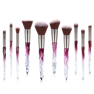 Ensemble de pinceaux de maquillage (10 pièces) avec poils en nylon, manche transparent en cristal nacré chatoyant - Product Image 3