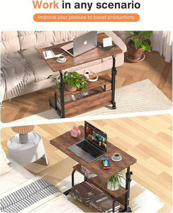 Meja Komputer Mobile yang Dapat Disesuaikan Ketinggiannya dengan Rak Penyimpanan dan Roda, Meja Laptop Duduk-Berdiri - Product Image 6