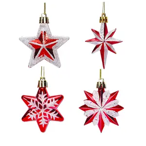 Whosale 6pcs glitter luxury shatterproof plastic Christmas tree hanging snowflakes stars ornaments set decorations