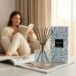 Aikun Distributor Wholesale Decorative Glass <b>Bottle</b> 120ml MMB Formula Fresh Fragrance Gift Box <b>Reed</b> <b>Diffuser</b> Set for Bedroom - Product Image 1