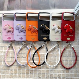 Étui de téléphone portable en cuir PU motif <span class=keywords><strong>cheval</strong></span> de dessin animé mignon pour iPhone 17 Pro Max 16 15 14 Plus, <span class=keywords><strong>coque</strong></span> arrière en TPU PC texturé lin - Product Image 3