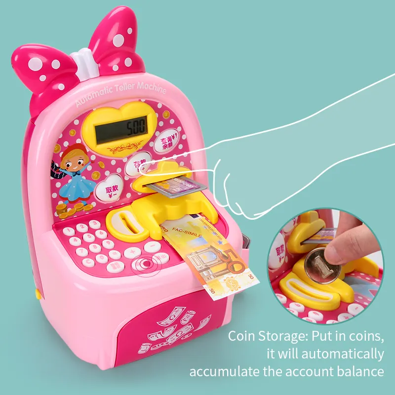 FiveStar Kids Electronic Cash Register Toy Money Savings Mini ATM Piggy Bank Role Pretend Play Toys For Children