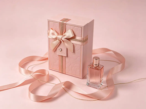Caja de regalo cuadrada rosa de lujo con cinta de satén y figura en el interior, empaque rígido para manualidades o regalos. - Product Image 3