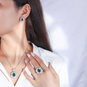 Fashion Jewelry Eco-friendly Copper Minimalist 10*12mm Green Zircon Floral Necklace Ring <b>Earring</b> <b>Sets</b> for Timeless Elegance - Product Image 6