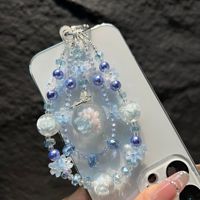 Accessoires pour téléphone : Lanière lumineuse en forme de rose, perles en forme de mine, pendentif, chaîne en cristal, sangle perlée bleue et rose