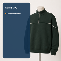 Sweat-shirt personnalisé vert foncé à col montant et demi-zip avec passepoil contrastant pour homme