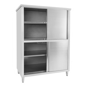 Stainless Steel Storage Cabinet With 4 <b>Shelves</b> And <b>Sliding</b> Doors For Kitchen Use - Product Image 3