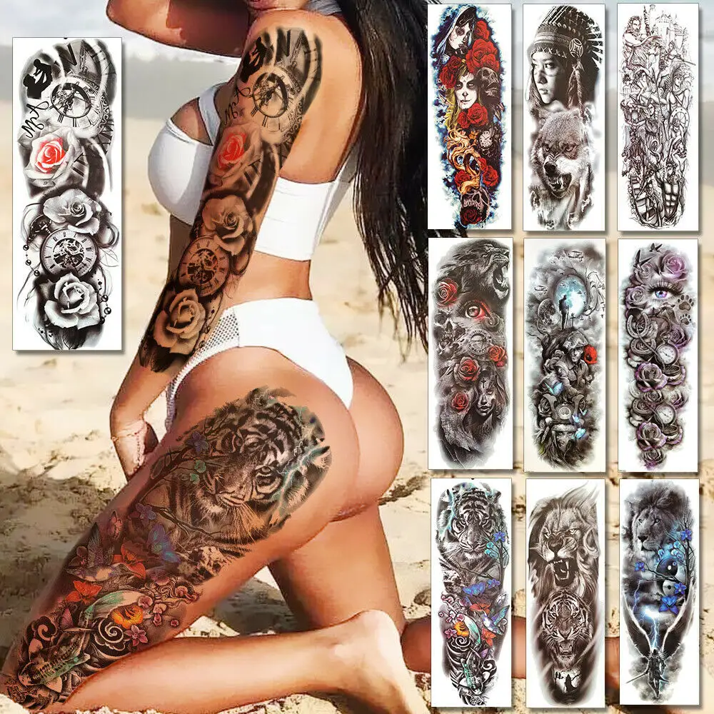 Man Women Ink Sleeve Full Arm Body Makeup Temporary Tattoo Machine Sticker