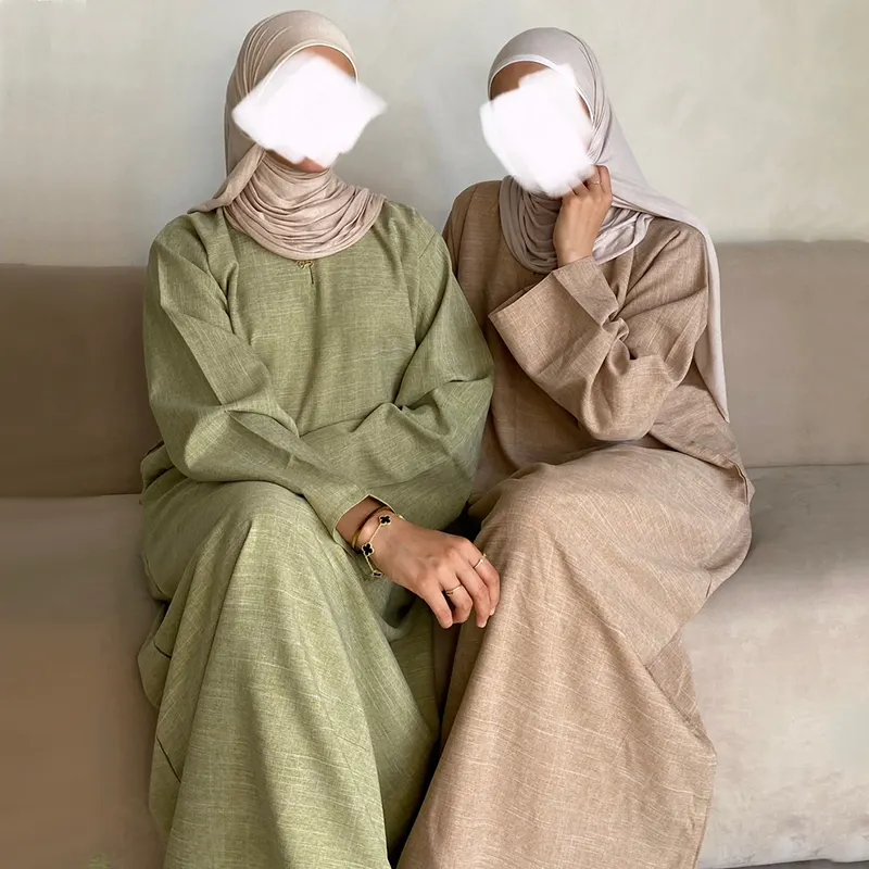 Abaya fermée en lin personnalisé EID Robe de haute qualité Vêtements islamiques Nouvelle mode Dubai Abaya pour femmes Robe musulmane