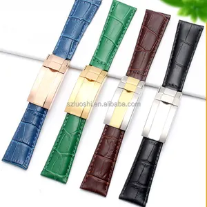 Luxury 20mm Black Green Brown Blue Double Cowhide Leather Watch Strap For Ro-lex Watch Bands Daytona With Deployment Clasp