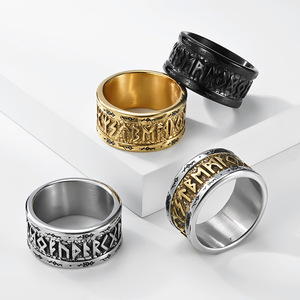 Vintage Nordic Viking script <b>titanium</b> steel <b>ring</b> with runes, niche, artistic, high-end feel, colorfast jewelry. - Product Image 2