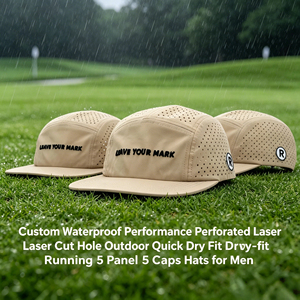 Gorras de 5 Paneles Personalizadas con Logotipo, Impermeables, Transpirables, con Perforaciones Cortadas a Láser, de Secado Rápido, para Correr, para Hombre - Product Image 1