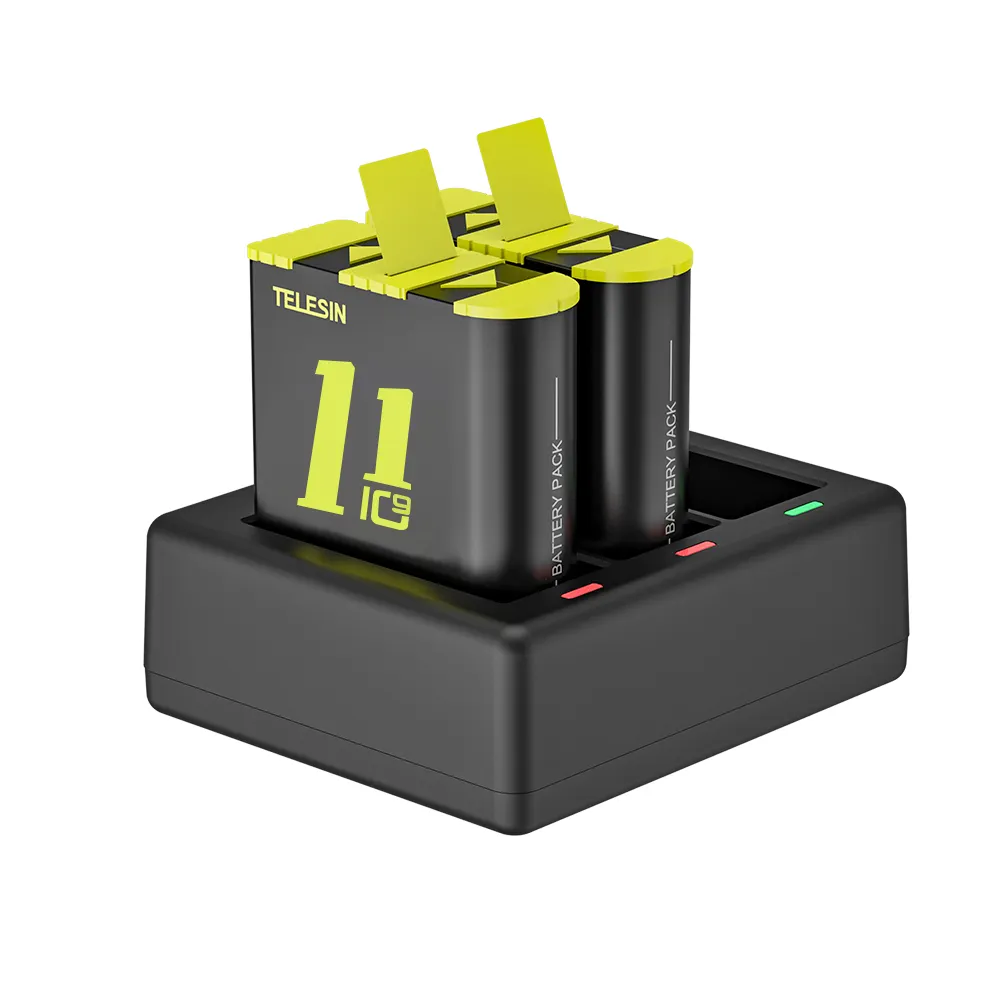 Telesin Lithium-Ladegerät mit 3 Steckplätzen und 2-teiligem Ersatz akku für Go Pro Hero9/10/11
