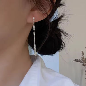 Pendientes Largos de Plata de Alta Gama con Borlas, Regalo para Mujer, Accesorios de Oreja para Boda, Fiesta, Pendientes de Aro de Moda - Product Image 5